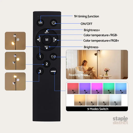 Artiss RGB Floor Lamp LED with 3 Swivel Lights Color Changing Lamp with Remote Stepless Dimmable - Home & Garden >