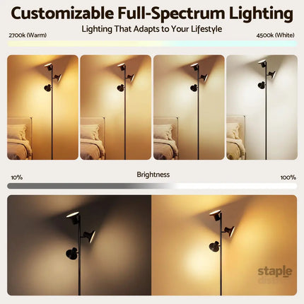 Artiss RGB Floor Lamp LED with 3 Swivel Lights Color Changing Lamp with Remote Stepless Dimmable - Home & Garden >