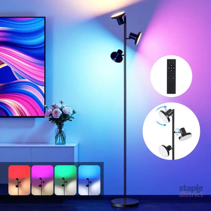 Artiss RGB Floor Lamp LED with 3 Swivel Lights Color Changing Lamp with Remote Stepless Dimmable - Home & Garden >