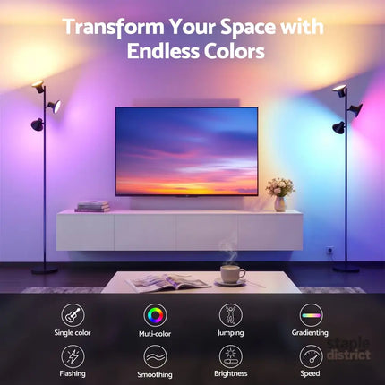 Artiss RGB Floor Lamp LED with 3 Swivel Lights Color Changing Lamp with Remote Stepless Dimmable - Home & Garden >