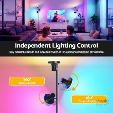 Artiss RGB Floor Lamp LED with 3 Swivel Lights Color Changing Lamp with Remote Stepless Dimmable - Home & Garden >