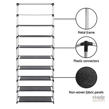 Artiss Shoe Rack Cabinet Removable Cover 10 tier Black - Furniture > Living Room > Shoe Storage