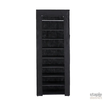 Artiss Shoe Rack Cabinet Removable Cover 10 tier Black - Furniture > Living Room > Shoe Storage