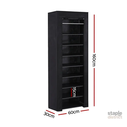 Artiss Shoe Rack Cabinet Removable Cover 10 tier Black - Furniture > Living Room > Shoe Storage