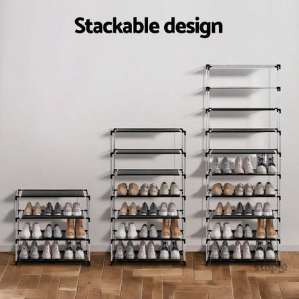 Artiss Shoe Rack Cabinet Removable Cover 10 tier Black - Furniture > Living Room > Shoe Storage