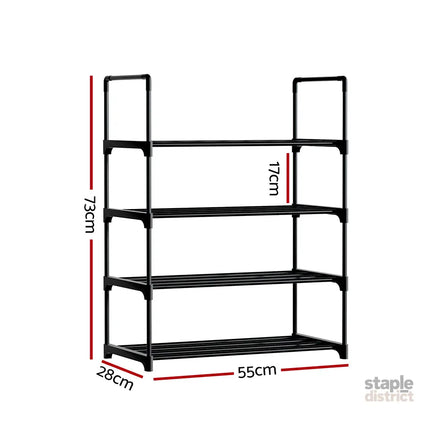 Artiss Shoe Rack Cabinet Stackable 4-tier 12 Pairs Black - Furniture > Living Room > Shoe Storage