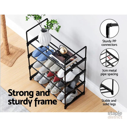 Artiss Shoe Rack Cabinet Stackable 4-tier 12 Pairs Black - Furniture > Living Room > Shoe Storage