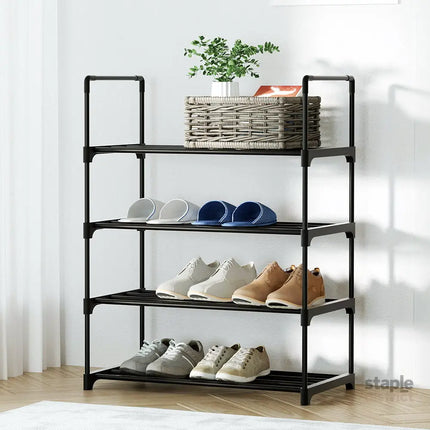 Artiss Shoe Rack Cabinet Stackable 4-tier 12 Pairs Black - Furniture > Living Room > Shoe Storage