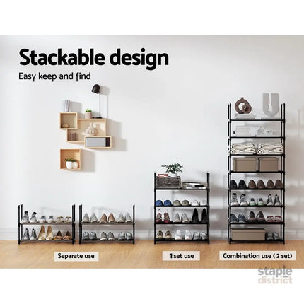 Artiss Shoe Rack Cabinet Stackable 4-tier 12 Pairs Black - Furniture > Living Room > Shoe Storage