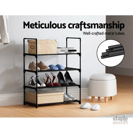 Artiss Shoe Rack Cabinet Stackable 4-tier 12 Pairs Black - Furniture > Living Room > Shoe Storage