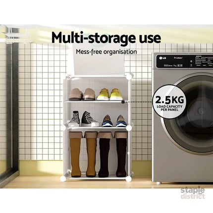 Artiss Shoe Rack DIY Set of 2 Storage Cube Stackable White - Furniture > Living Room > Shoe Storage