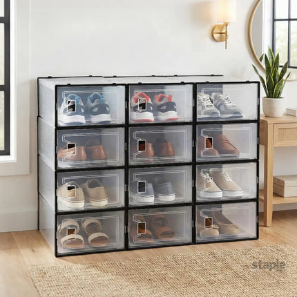 Artiss Shoe Storage Box DIY Set of 12 Stackable Black - Furniture > Living Room > Shoe Storage