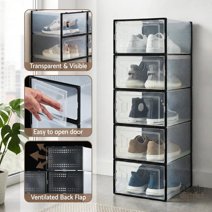 Artiss Shoe Storage Box DIY Set of 12 Stackable Black - Furniture > Living Room > Shoe Storage