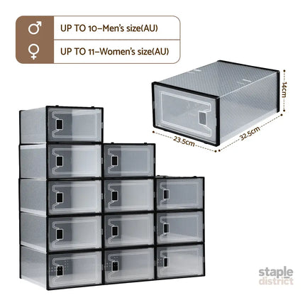 Artiss Shoe Storage Box DIY Set of 12 Stackable Black - Furniture > Living Room > Shoe Storage