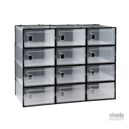Artiss Shoe Storage Box DIY Set of 12 Stackable Black - Furniture > Living Room > Shoe Storage