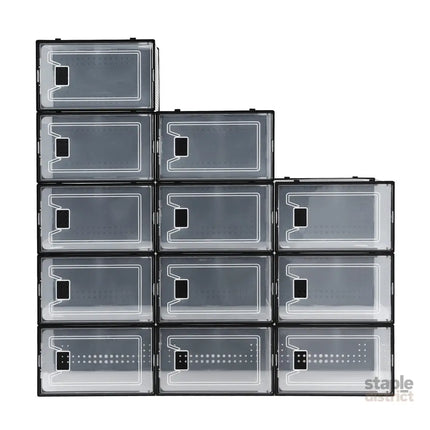 Artiss Shoe Storage Box DIY Set of 12 Stackable Black - Furniture > Living Room > Shoe Storage