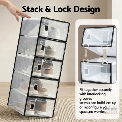 Artiss Shoe Storage Box DIY Set of 12 Stackable Black - Furniture > Living Room > Shoe Storage