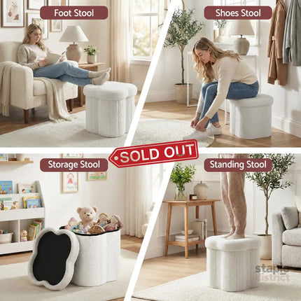 Artiss Storage Ottoman Foot Stool Foldable White - Furniture > Living Room > Ottomans & Footstools