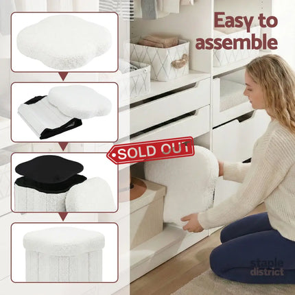 Artiss Storage Ottoman Foot Stool Foldable White - Furniture > Living Room > Ottomans & Footstools