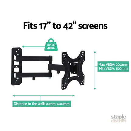 Artiss TV Wall Mount Bracket for 17’’-42’’ LED LCD TVs Full Motion Strong Arms - Appliances > TV > TVs & Accessories