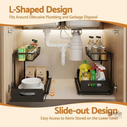 Artiss Under Sink Organizer Storage L Shape 1 Pull Out Drawers Kitchen Cabinet Shelf - Furniture > Bathroom > Bathroom