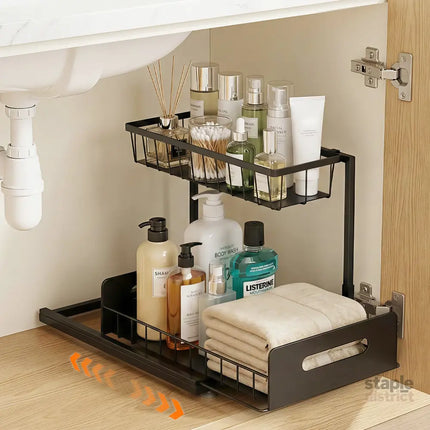 Artiss Under Sink Organizer Storage L Shape 1 Pull Out Drawers Kitchen Cabinet Shelf - Furniture > Bathroom > Bathroom