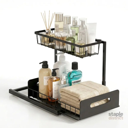 Artiss Under Sink Organizer Storage L Shape 1 Pull Out Drawers Kitchen Cabinet Shelf - Furniture > Bathroom > Bathroom