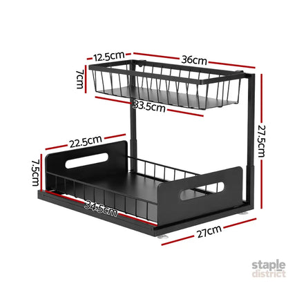 Artiss Under Sink Organizer Storage L Shape 1 Pull Out Drawers Kitchen Cabinet Shelf - Furniture > Bathroom > Bathroom