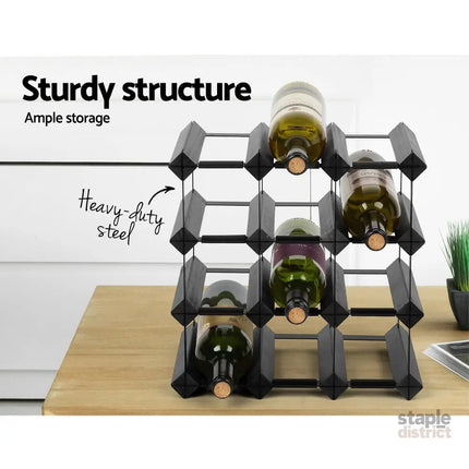 Artiss Wine Rack 12 Bottle Black - Furniture > Dining > Wine Racks