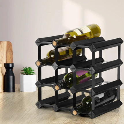 Artiss Wine Rack 12 Bottle Black - Furniture > Dining > Wine Racks