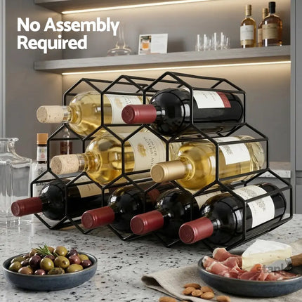 Artiss Wine Rack Metal 12 Bottle No Assembly Required Black - Furniture > Dining > Wine Racks