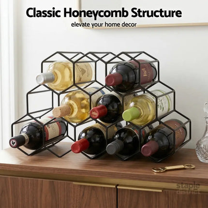 Artiss Wine Rack Metal 12 Bottle No Assembly Required Black - Furniture > Dining > Wine Racks