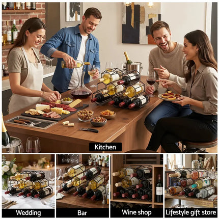 Artiss Wine Rack Metal 12 Bottle No Assembly Required Black - Furniture > Dining > Wine Racks