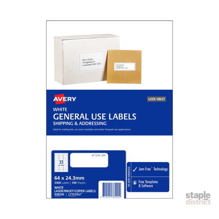 AVERY Gen Label L7157GU 33Up Bx100 - Commercial > Commercial Others > Distilling & Brewing