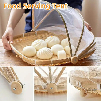 Bamboo Baskets Tray Anti Bug Food Fruit Storage Container with Mesh Cover - Home & Garden > Kitchenware > Food Storage