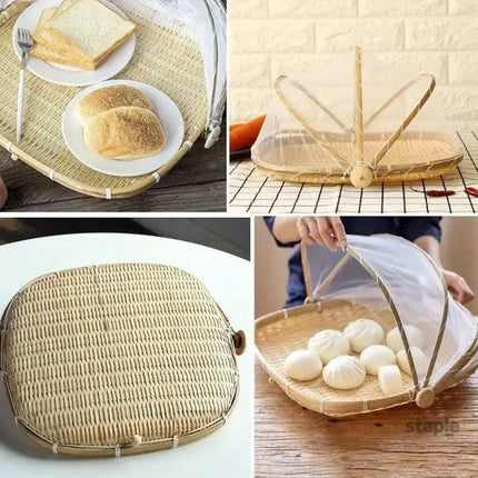 Bamboo Baskets Tray Anti Bug Food Fruit Storage Container with Mesh Cover - Home & Garden > Kitchenware > Food Storage