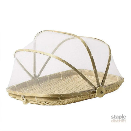 Bamboo Baskets Tray Anti Bug Food Fruit Storage Container with Mesh Cover - Home & Garden > Kitchenware > Food Storage
