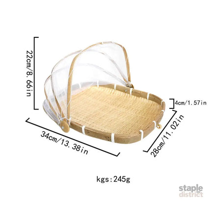 Bamboo Baskets Tray Anti Bug Food Fruit Storage Container with Mesh Cover - Home & Garden > Kitchenware > Food Storage