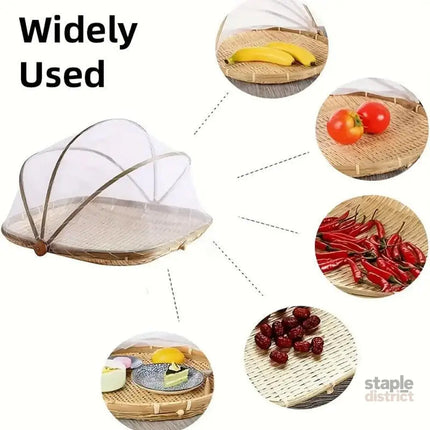 Bamboo Baskets Tray Anti Bug Food Fruit Storage Container with Mesh Cover - Home & Garden > Kitchenware > Food Storage