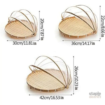 Bamboo Storage Basket with Mesh Cover for Fruit Vegetables Food Buns Kitchen - 42CM - Home & Garden > Kitchenware >
