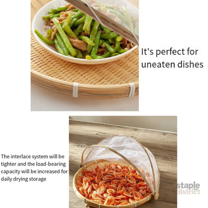 Bamboo Storage Basket with Mesh Cover for Fruit Vegetables Food Buns Kitchen - 42CM - Home & Garden > Kitchenware >