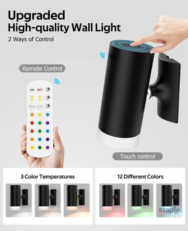Battery Operated Wall Lights 2 Pack Rechargeable Wall Lights Indoor Touch Dimmable with Remote Control,Magnetic Wall