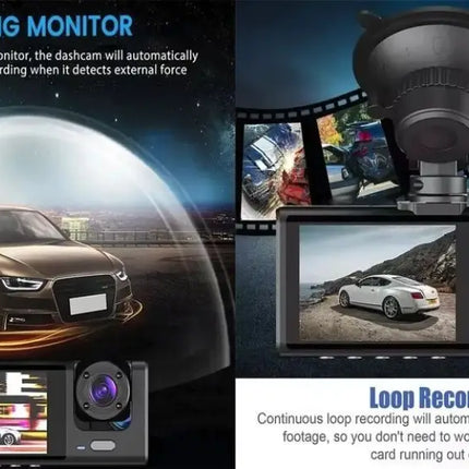 BDI C309 3-Camera 1080P Front & 720P Inside 2 Inch Screen + 480P Back Dash Cam - Electronics > Business & Home Security