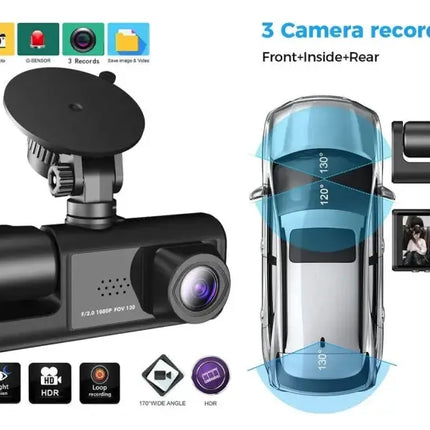 BDI C309 3-Camera 1080P Front & 720P Inside 2 Inch Screen + 480P Back Dash Cam - Electronics > Business & Home Security