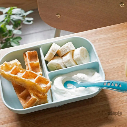Beaba Silicone Suction Divided Plate & Spoon - Blue-2006733439155441667