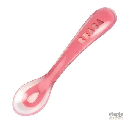 Beaba Silicone Suction Divided Plate & Spoon - Pink-2006733439327408129
