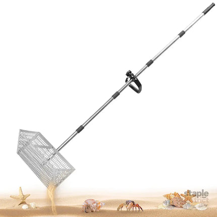 Beach Rake Stainless Steel Sand Flea Rake 140cm Long Detachable Handle and Shark Tooth Wide Sifter for Easy Sand Flea