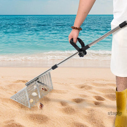 Beach Rake Stainless Steel Sand Flea Rake 140cm Long Detachable Handle and Shark Tooth Wide Sifter for Easy Sand Flea
