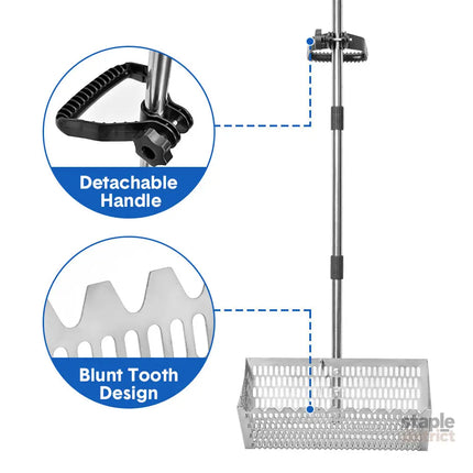 Beach Rake Stainless Steel Sand Flea Rake 140cm Long Detachable Handle and Shark Tooth Wide Sifter for Easy Sand Flea