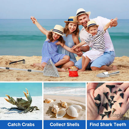 Beach Rake Stainless Steel Sand Flea Rake 140cm Long Detachable Handle and Shark Tooth Wide Sifter for Easy Sand Flea